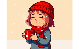 Cartoon Girl Holding a Cup of Coffee 01