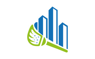 Cleaning Service Logo Building Maintenance & Janitorial Brush Symbol