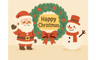 Santa Claus Cartoon Next to Snowman