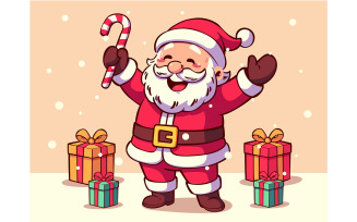 Santa Claus Holding Candy Cane and Gifts