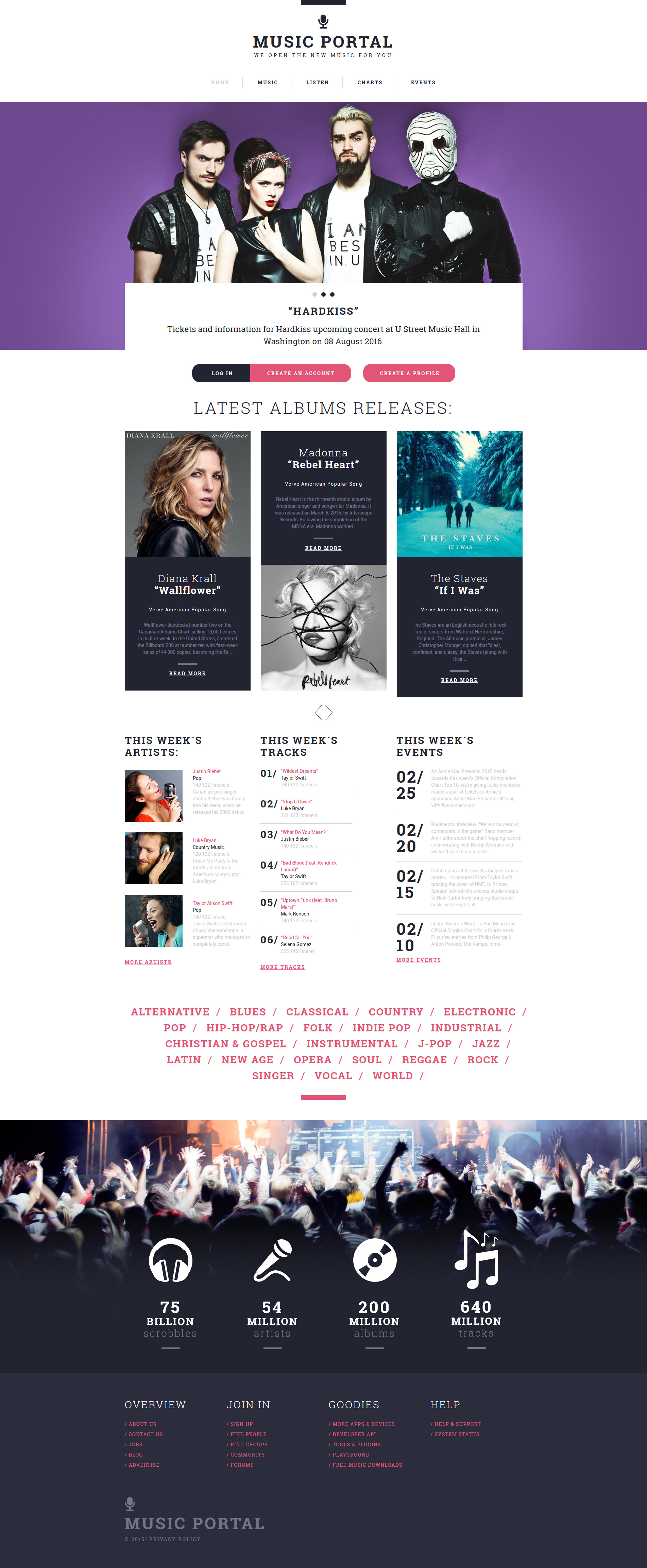 Modèle Web adaptatif pour site de portail de musique #55566 - screenshot