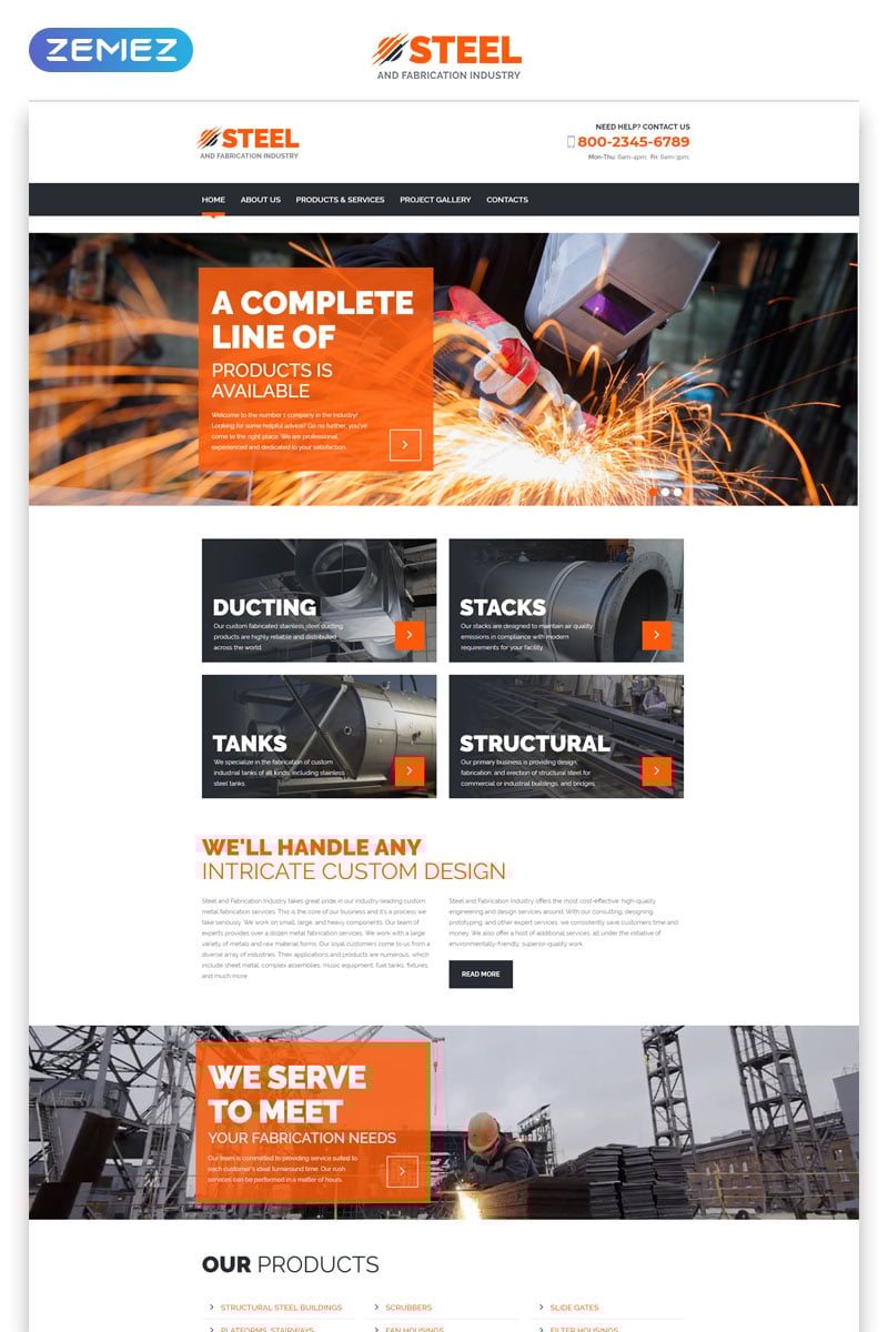 Plantilla Web "Steel & Fabrication Industry - Steelworks Clean Responsive HTML" #55571 - captura de pantalla