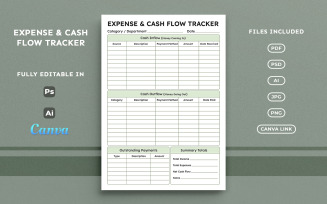 Expense and Cash Flow Tracker – Business Finance Planner, Minimal A4 Layout