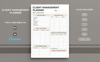 Client Management Planner – Business CRM Organizer, Modern Minimal Layout Template