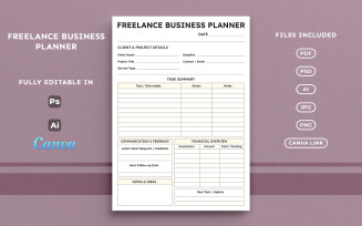 Freelance Business Planner – Freelancer Work Management Template, Minimal Editable A4 Layout
