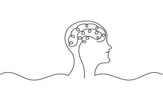 43. Human Brain continuous one line drawing white background