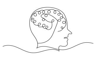 46. Human Brain continuous one line drawing white background