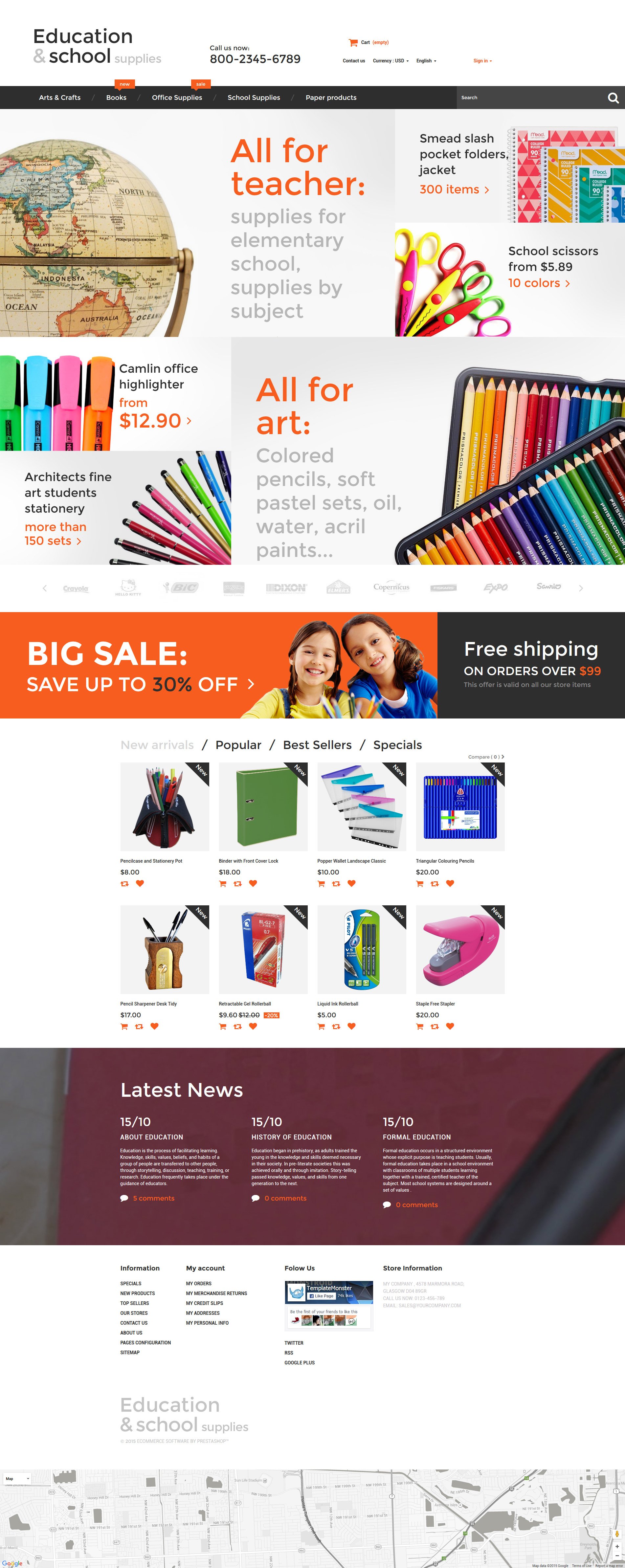 "Fournitures scolaires" thème PrestaShop adaptatif #55737 - screenshot