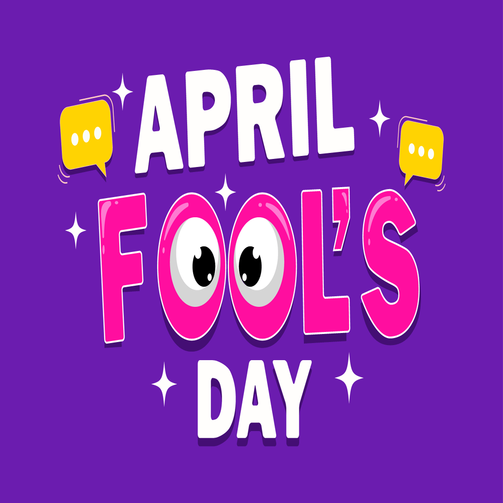 April Fool's Day Colorful Cartoon Typography With Googly Eyes And Playful Speech Bubbles