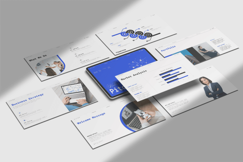 Nowoczesny i przejrzysty szablon prezentacji Pitch Deck
