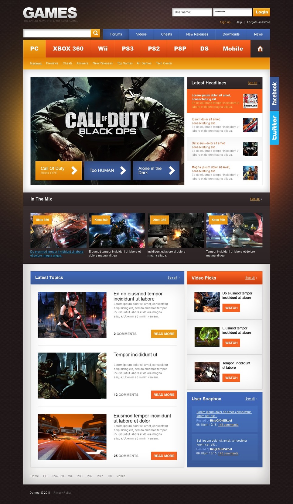 Game Portal PSD Template New Screenshots BIG