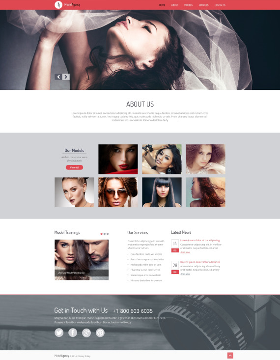 Model Agency Responsive Website Template #50453