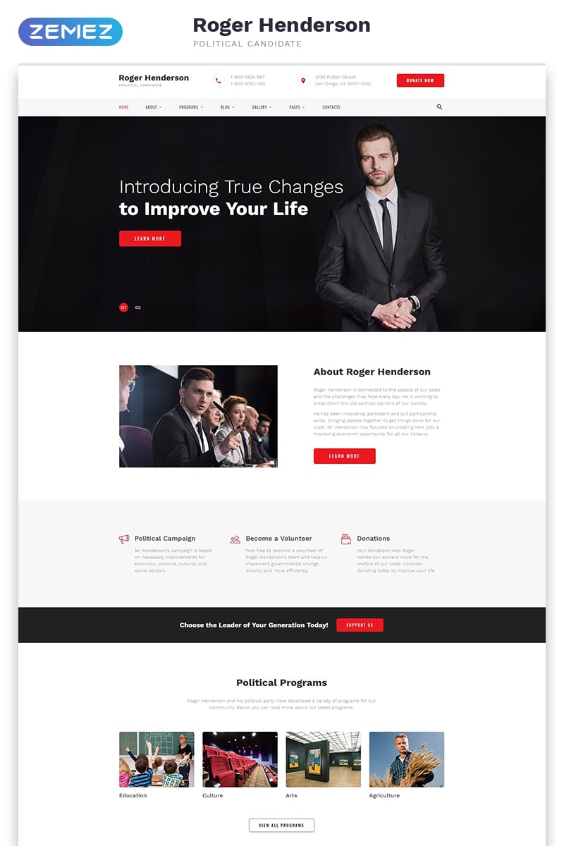 Roger Henderson - Political Candidate Classic Multipage HTML Website Template