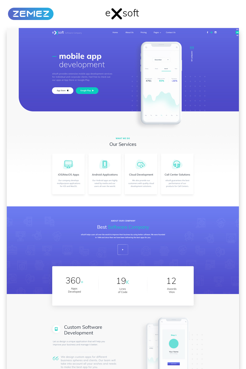 "eXsoft - Futuristic Application Studio Multipage HTML" modèle web adaptatif #57621