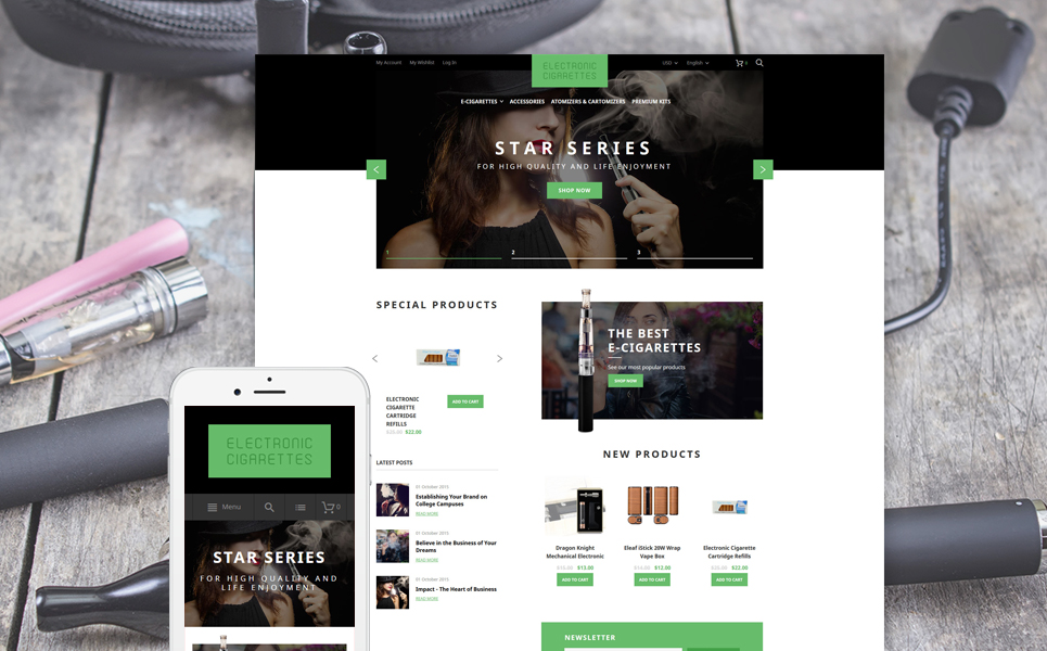 Electronic Cigarettes Magento Theme New Screenshots BIG