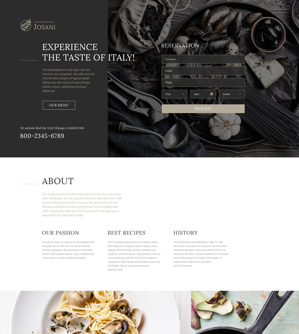 Italian Restaurant Responsive Landing Page Template #57854