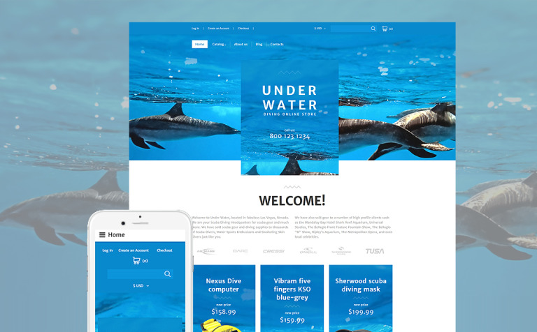 Diving Bootstrap VirtueMart Template Big Screenshot Diving Responsive VirtueMart Template New Screenshots BIG