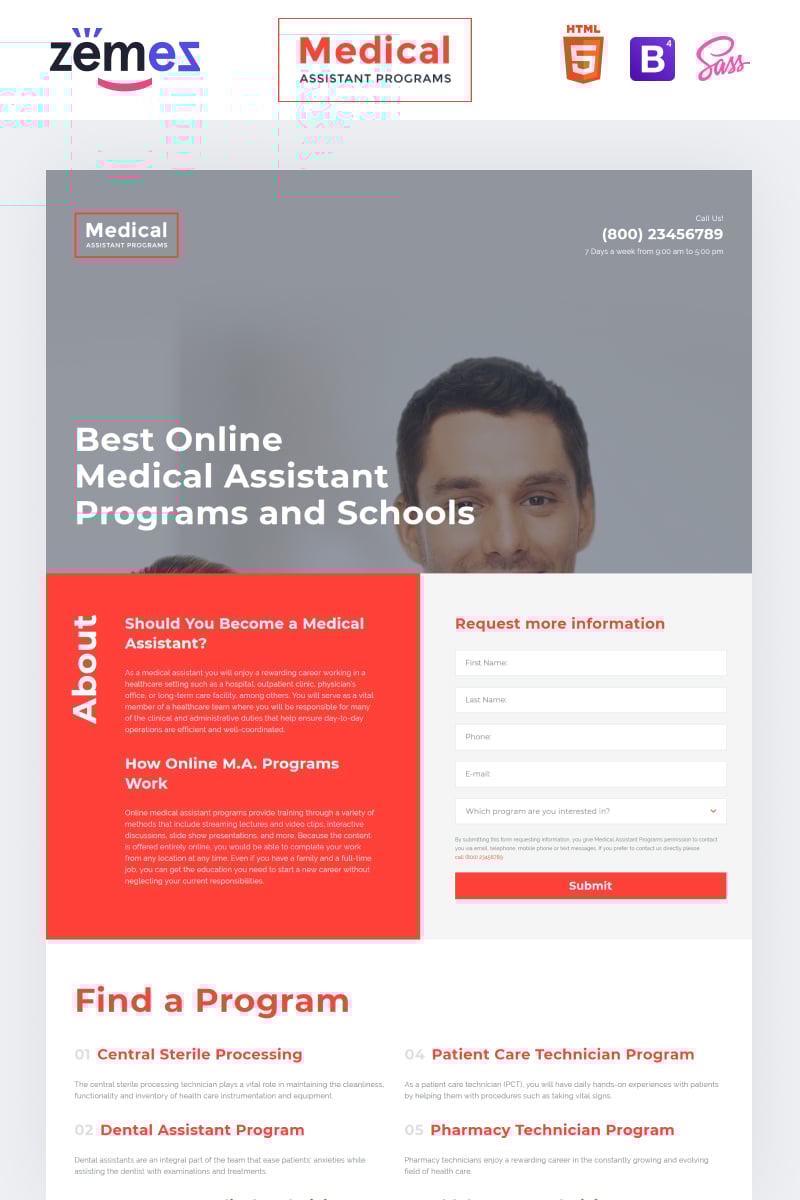 Landing Page Template namens "Medical Assistance Program - Medical School Clean HTML" #58055