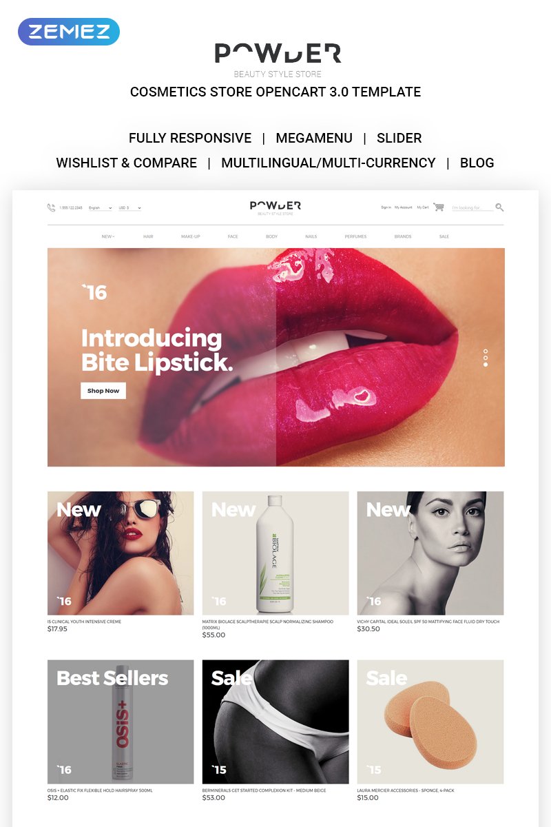 "Cosmetics Store Responsive" - адаптивний OpenCart шаблон №58240