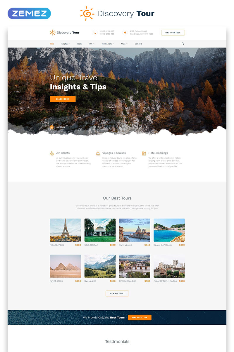 Discovery Tour - Travel Multipage Clean HTML №58204