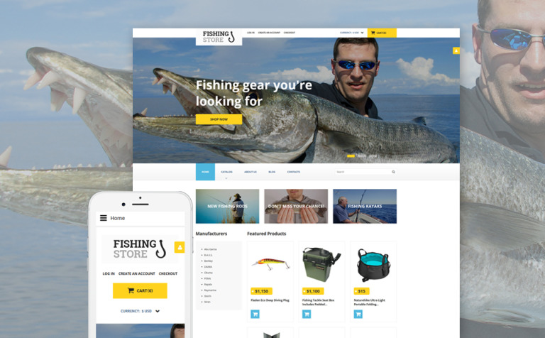 Fishing Bootstrap VirtueMart Template Big Screenshot Fishing Responsive VirtueMart Template New Screenshots BIG