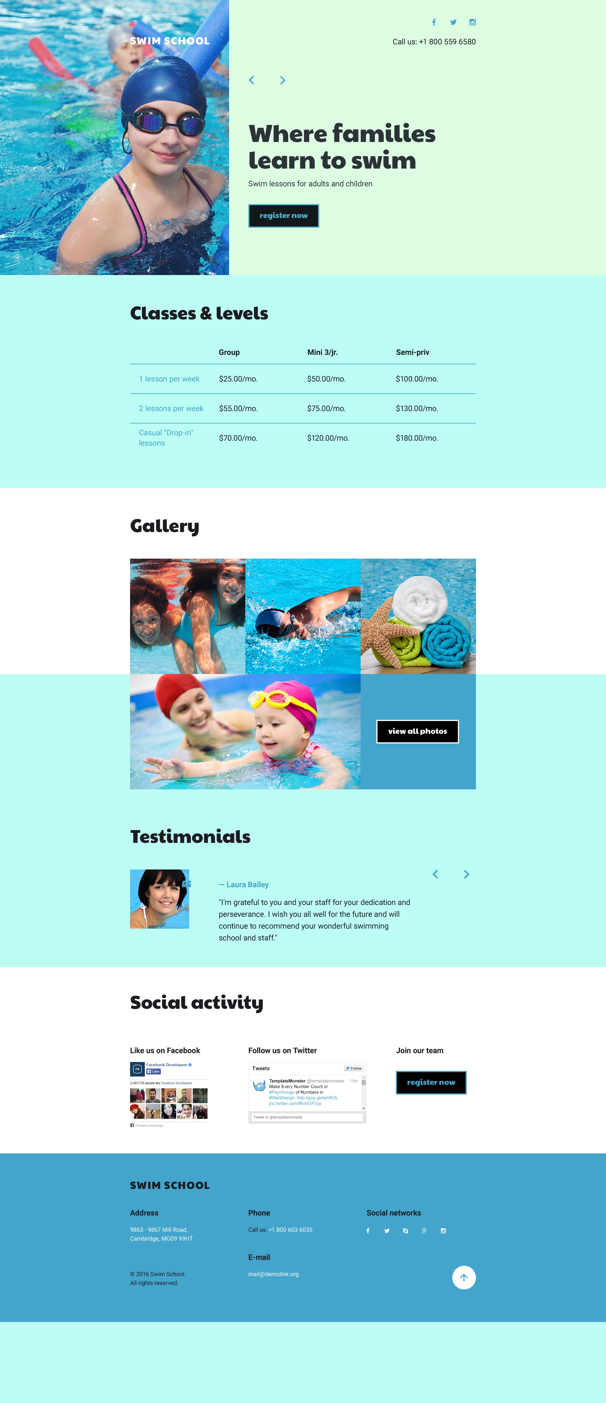 Modèle De Page D'atterrissage adaptatif pour site d'école de natation #58233 - screenshot