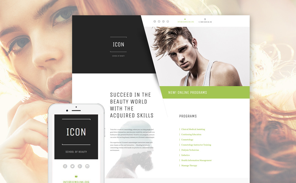 Beauty School Responsive Landing Page Template #58405