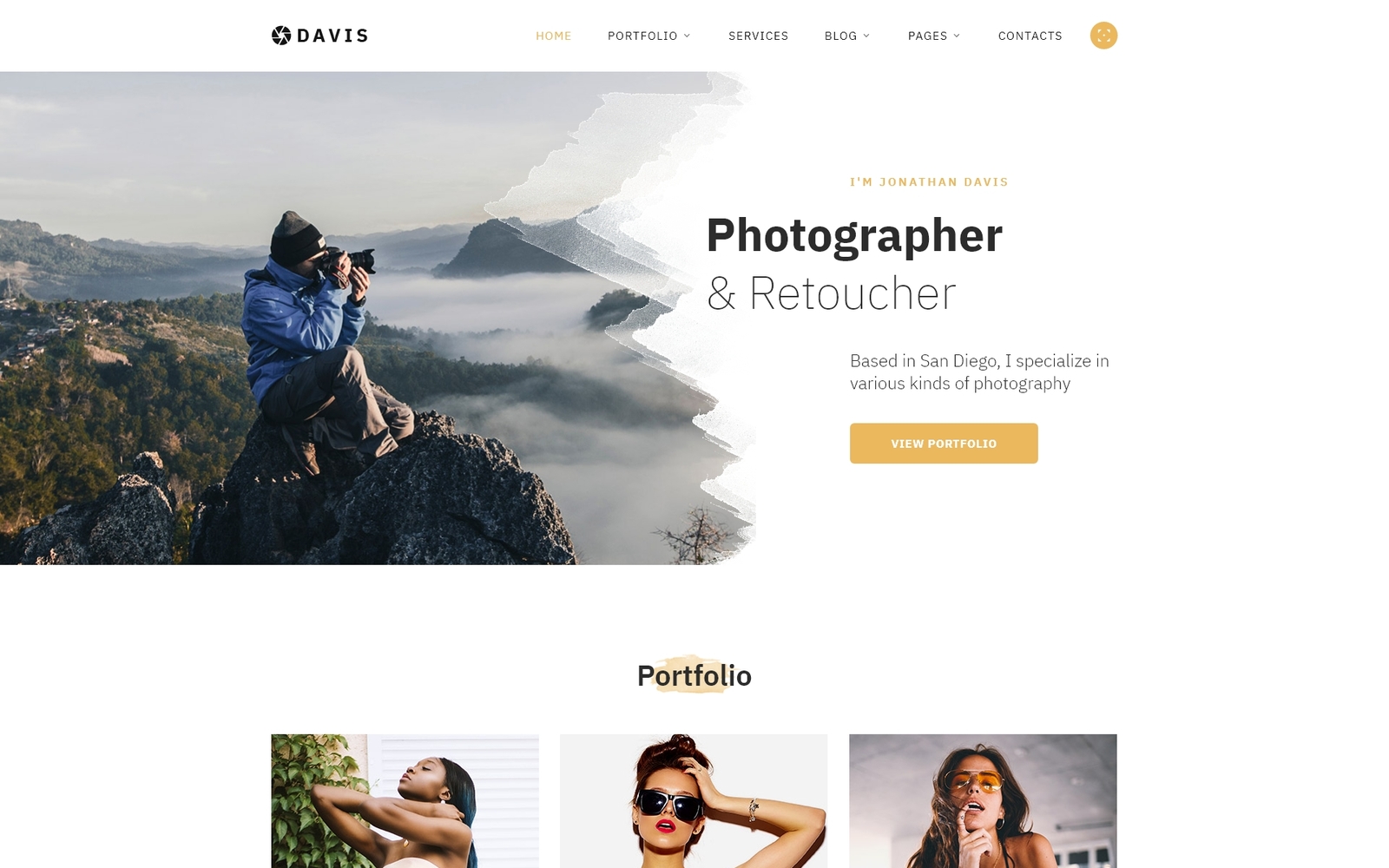 "Davis - Photographer Portfolio Multipage HTML5" - адаптивний Шаблон сайту №58439