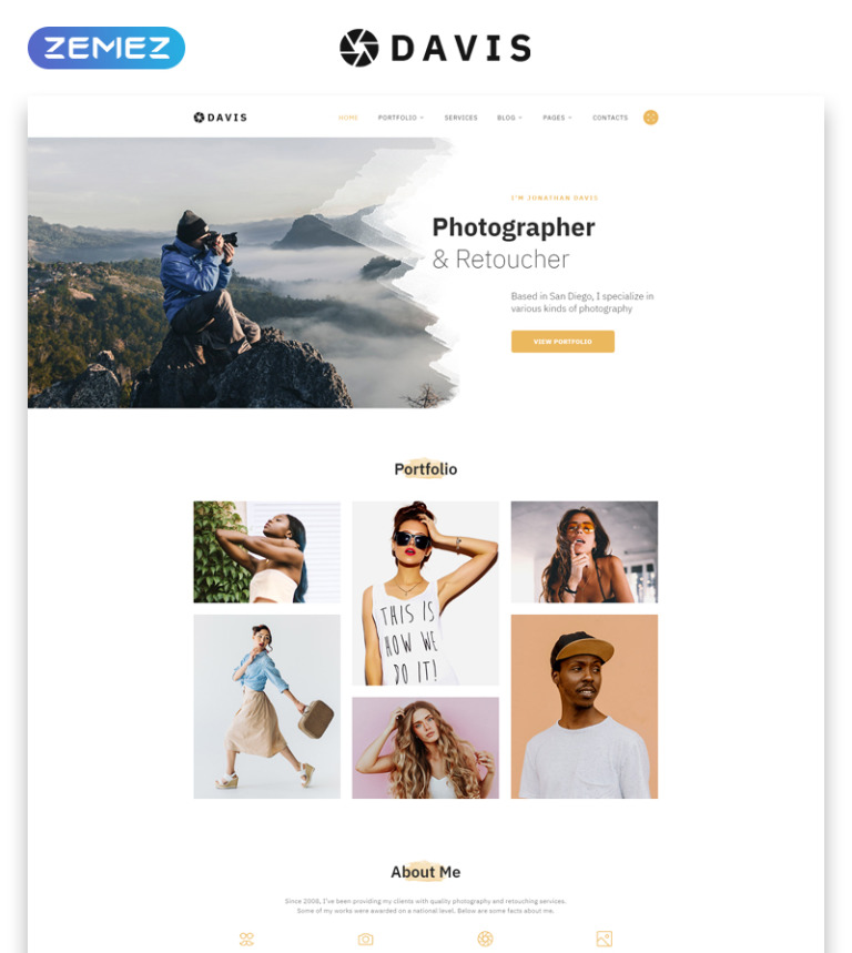 Davis - Photographer Portfolio Multipage HTML5 Website Template