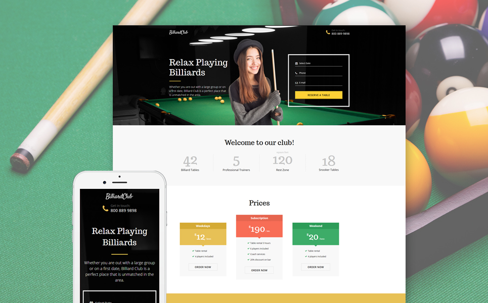 Billiards Responsive Landing Page Template New Screenshots BIG