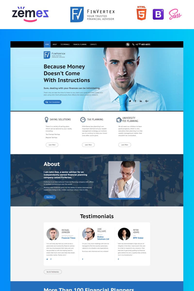 Financial Advisor Responsive Landing Page Template #58520