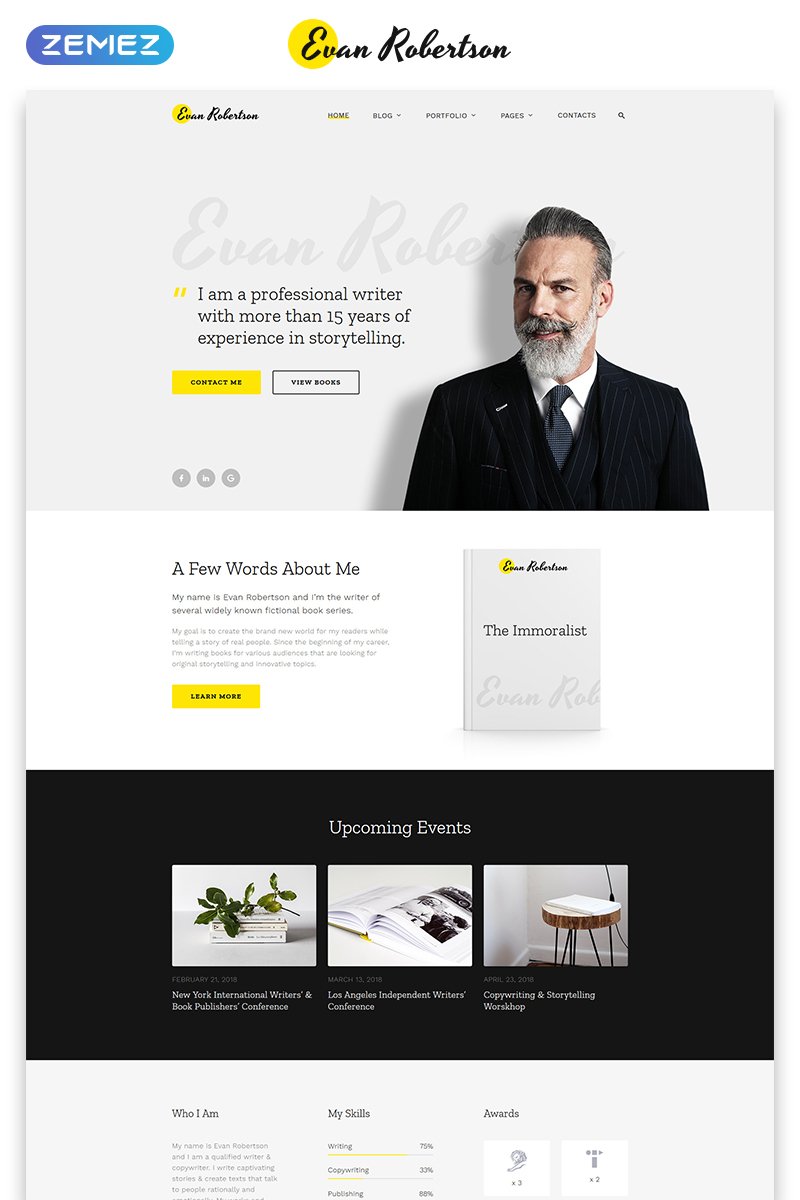 Tema Siti Web Responsive #58740 "Evan Robertson - Personal Multipage Clean HTML Bootstrap"