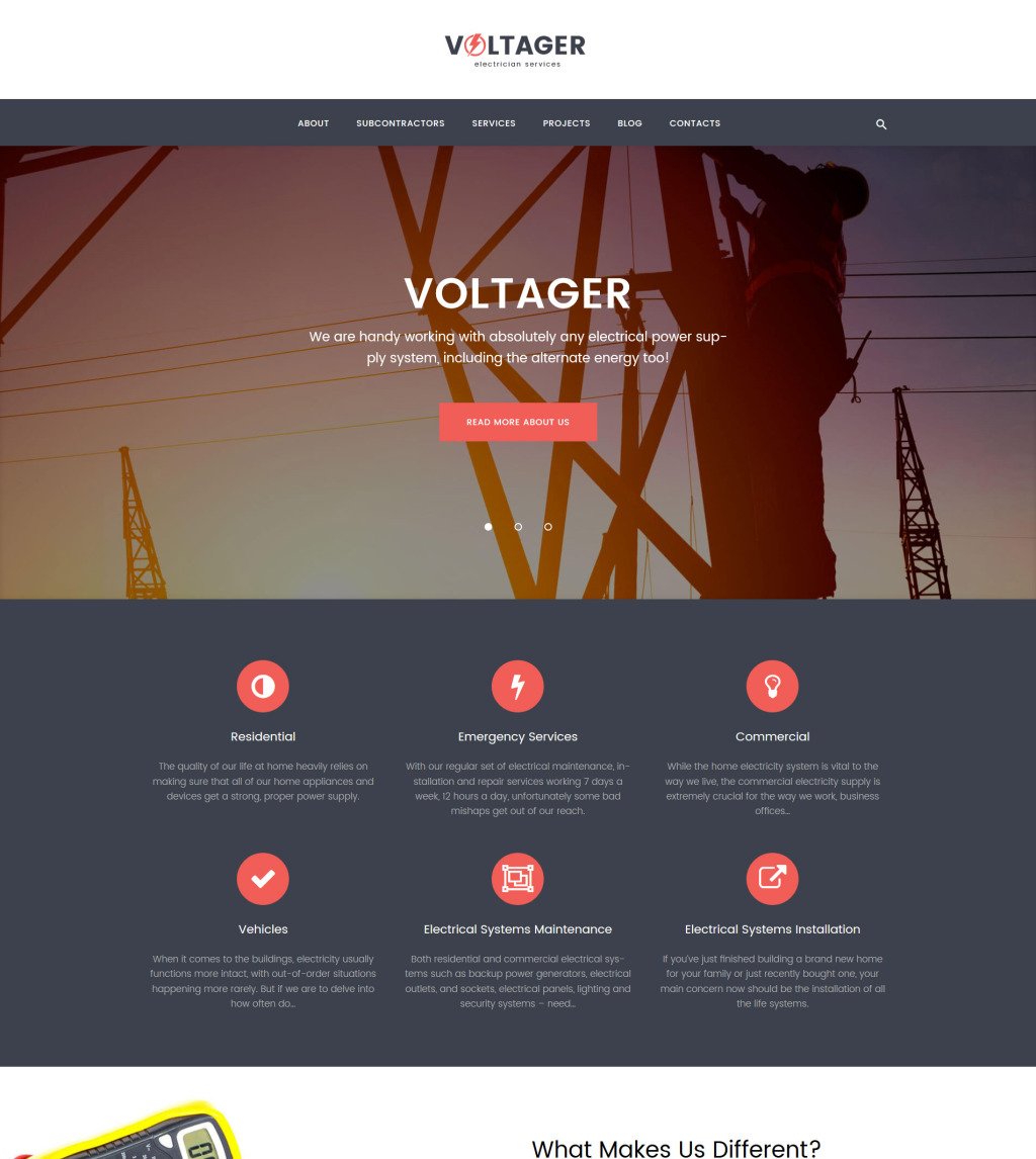 Voltager Electricity Electrician Services Wordpress Theme