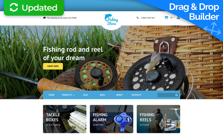 Fishing Bootstrap MotoCMS Ecommerce Theme Big Screenshot Fishing Responsive MotoCMS Ecommerce Template New Screenshots BIG