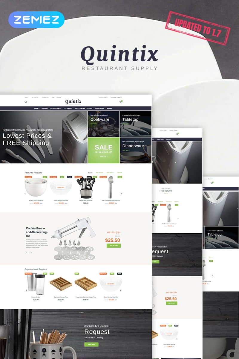 "Quintix - fournitures de restaurant" thème PrestaShop adaptatif #58980