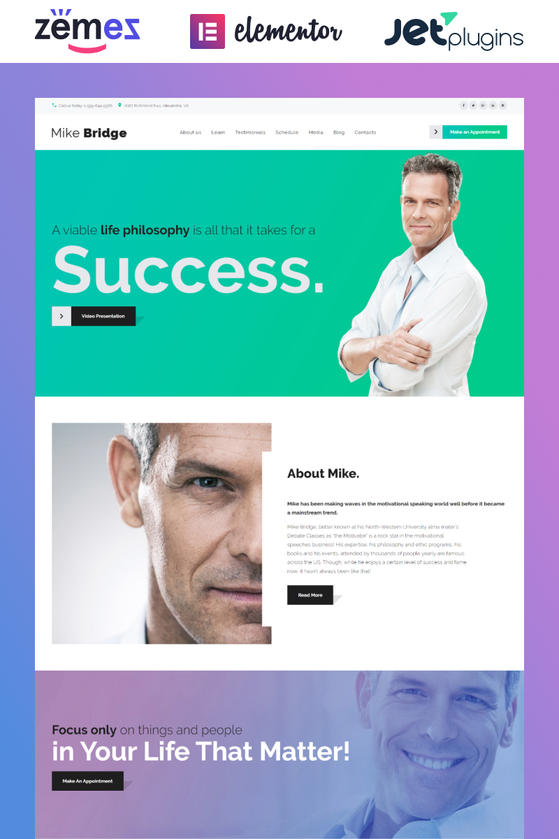 Responsive Mike Bridge - Motivational Coach Wordpress #58914