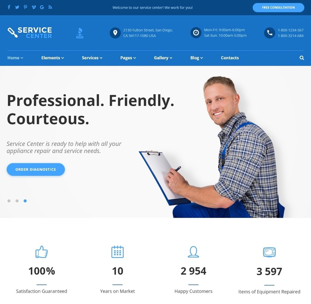 Live preview for Service Center Website Template #58972