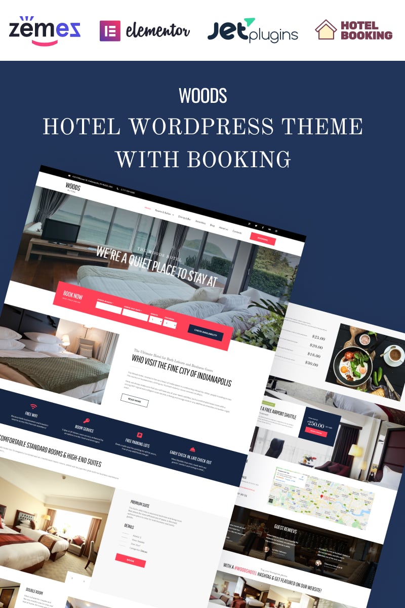 "Woods Hotel - Hotel & Resort" 响应式WordPress模板 #58970