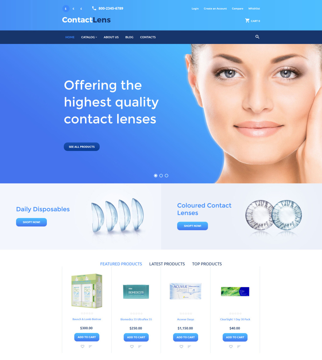 Live Demo For Contact Lens VirtueMart Template 59085