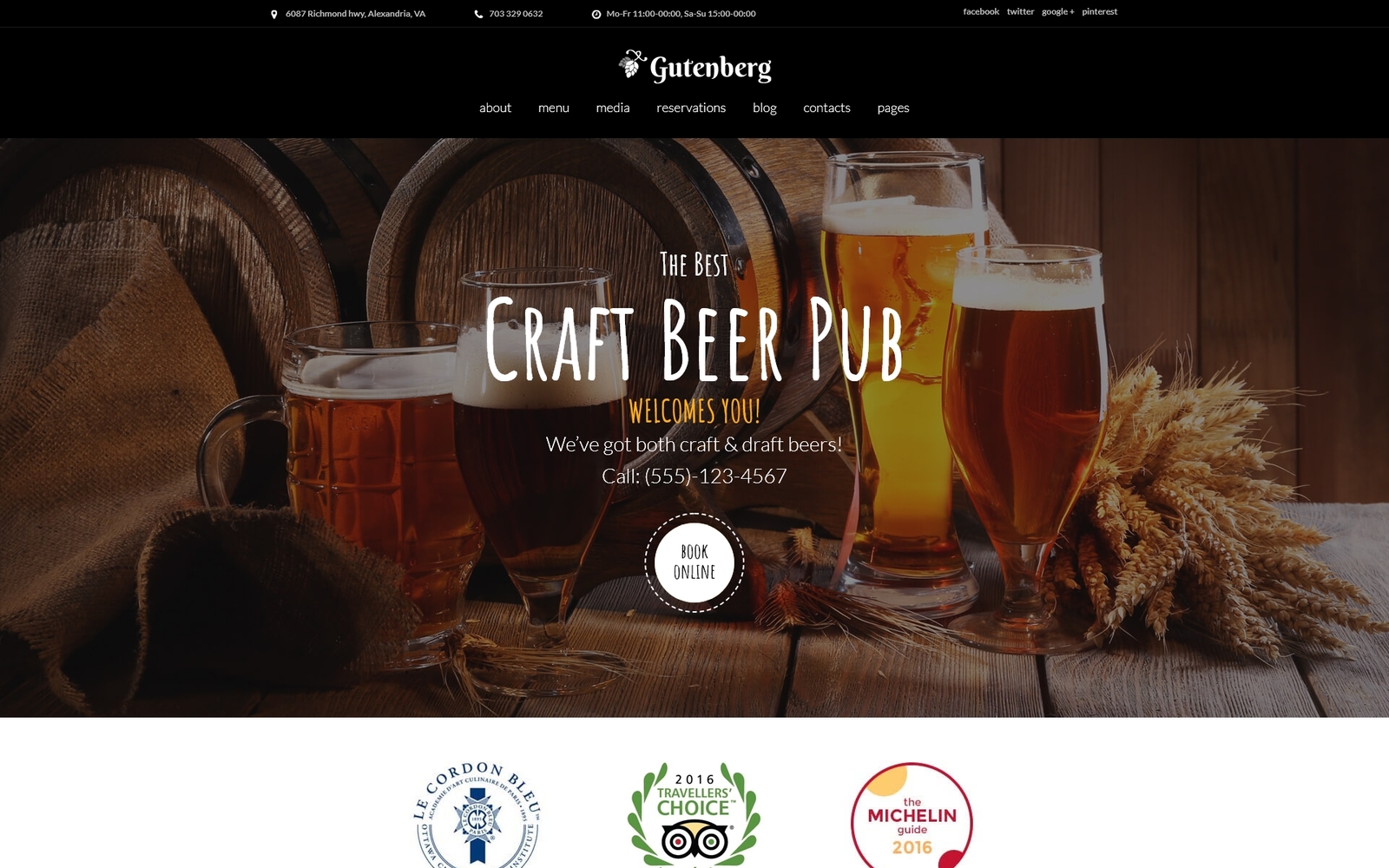 "GutenBerg - Beer Pub and Brewery" - WordPress шаблон №59005