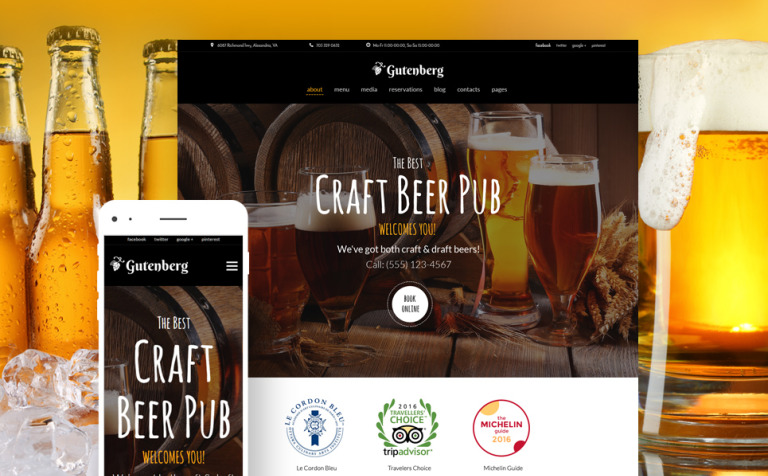 GutenBerg - Beer Pub and Brewery Parallax WordPress Template Big Screenshot GutenBerg - Beer Pub and Brewery WordPress Theme New Screenshots BIG