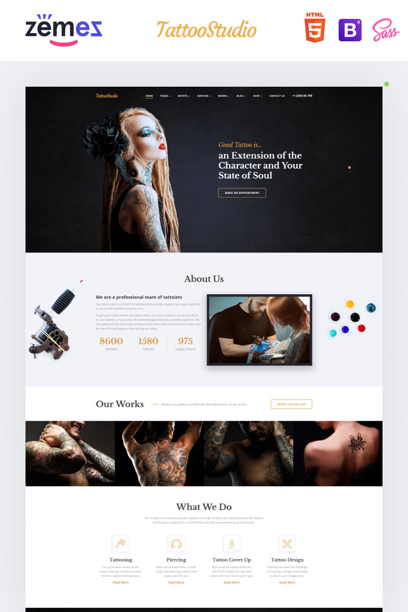 Plantilla Web "Tattoo Salon - Beauty Responsive HTML" #59091