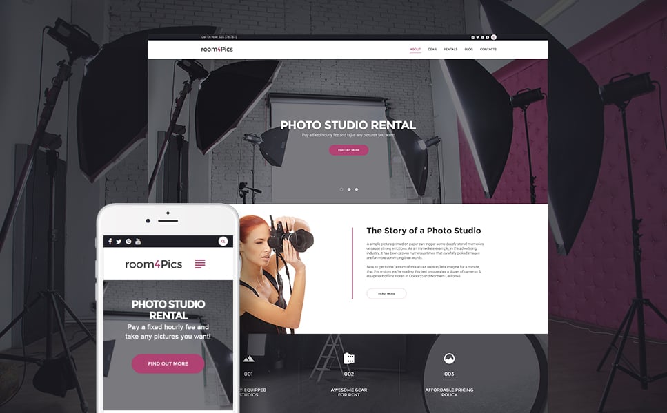 Room4Pics - Photo Studio Rental WordPress Theme