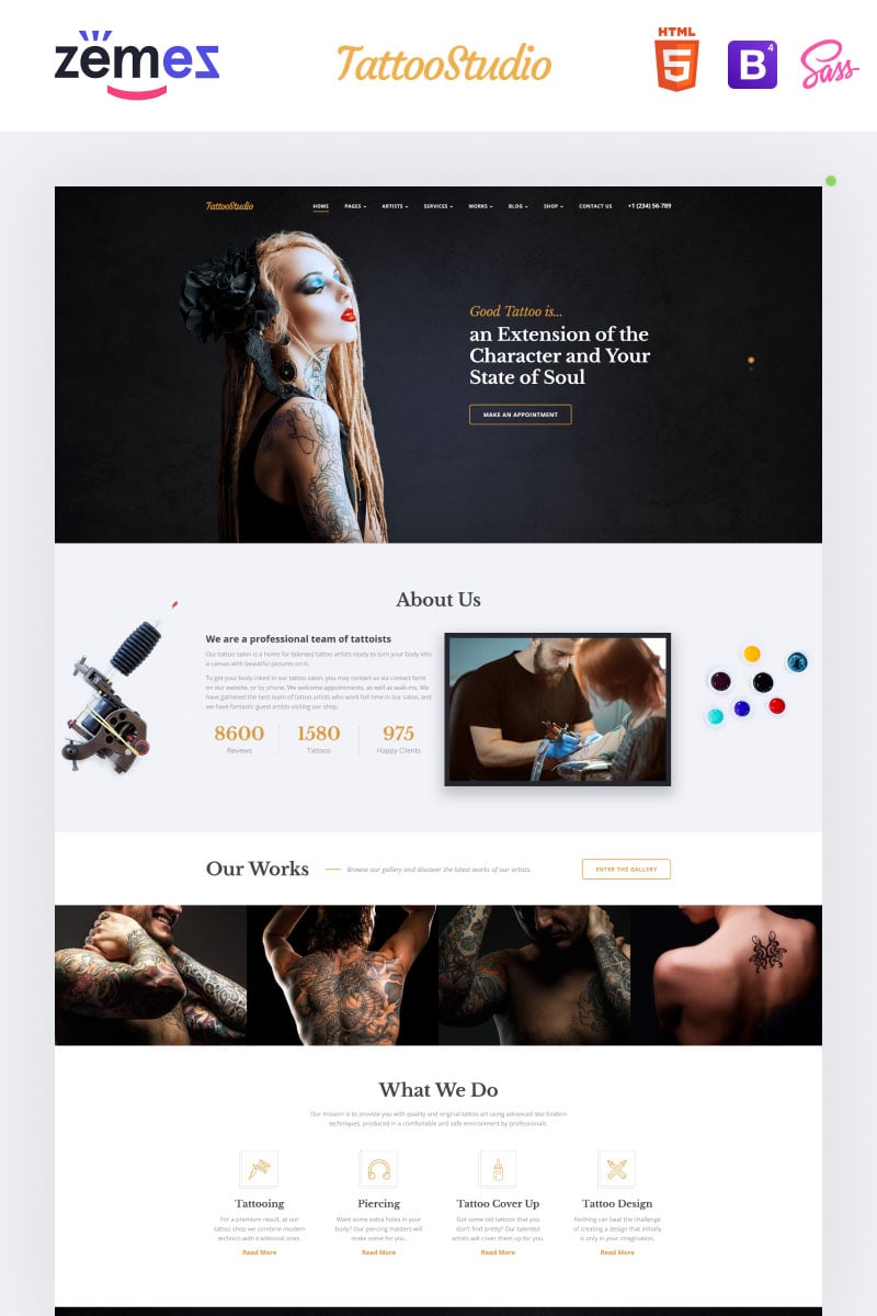 Tattoo Salon - Beauty Responsive HTML Website Template - screenshot