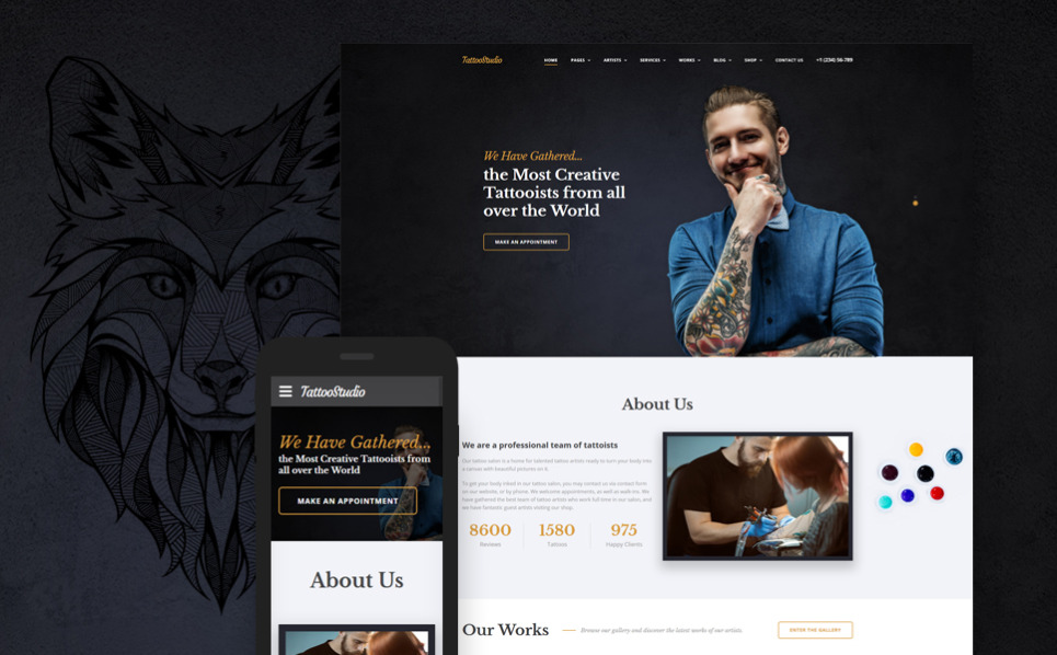 Tattoo Salon Responsive Website Template #59091