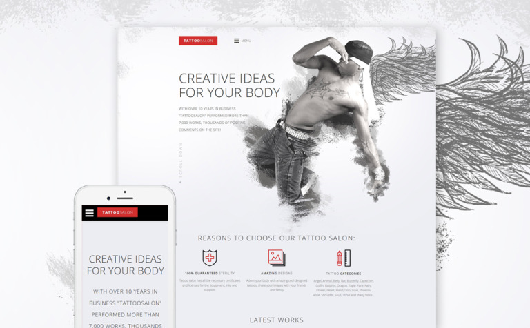 Tattoo Salon Parallax Website Template Big Screenshot Tattoo Salon Responsive Website Template New Screenshots BIG