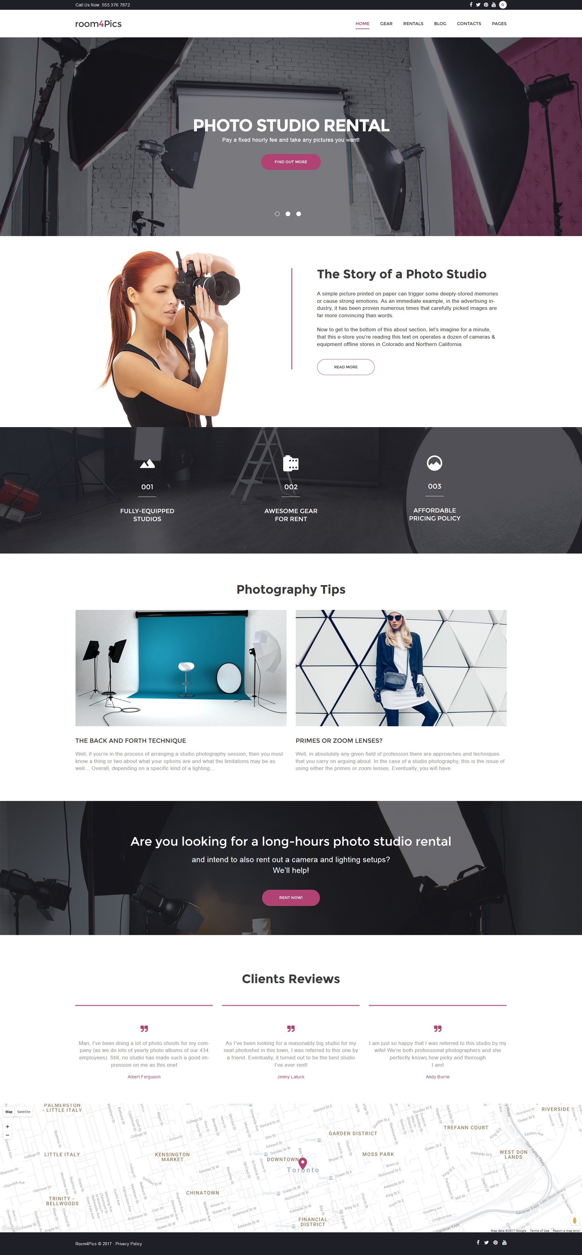 Tema WordPress Responsive #59025 "Room4Pics - Photo Studio Rental" - screenshot
