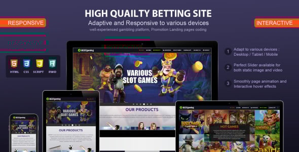 адаптивный и интерактивный шаблон целевой страницы азартных игр