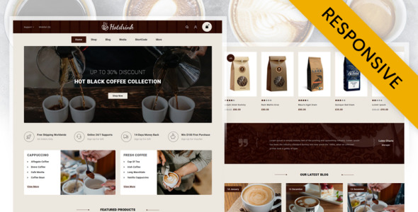 кофейный магазин woocommerce тема