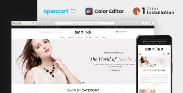 шаблон opencart ювелирного магазина с бриллиантами